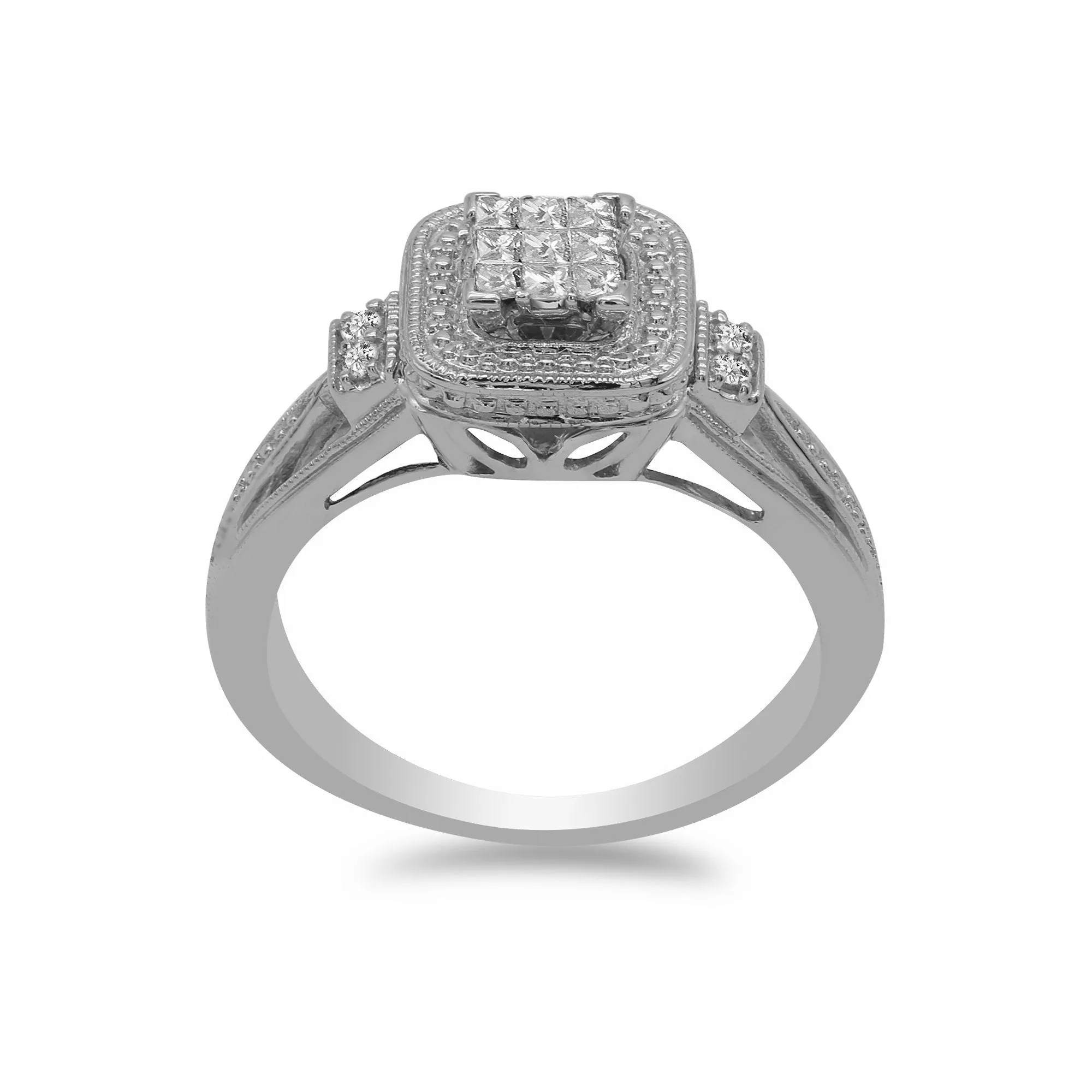 0.2CT Diamond Ring W/Princess Cut Cluster set in 14K White Gold