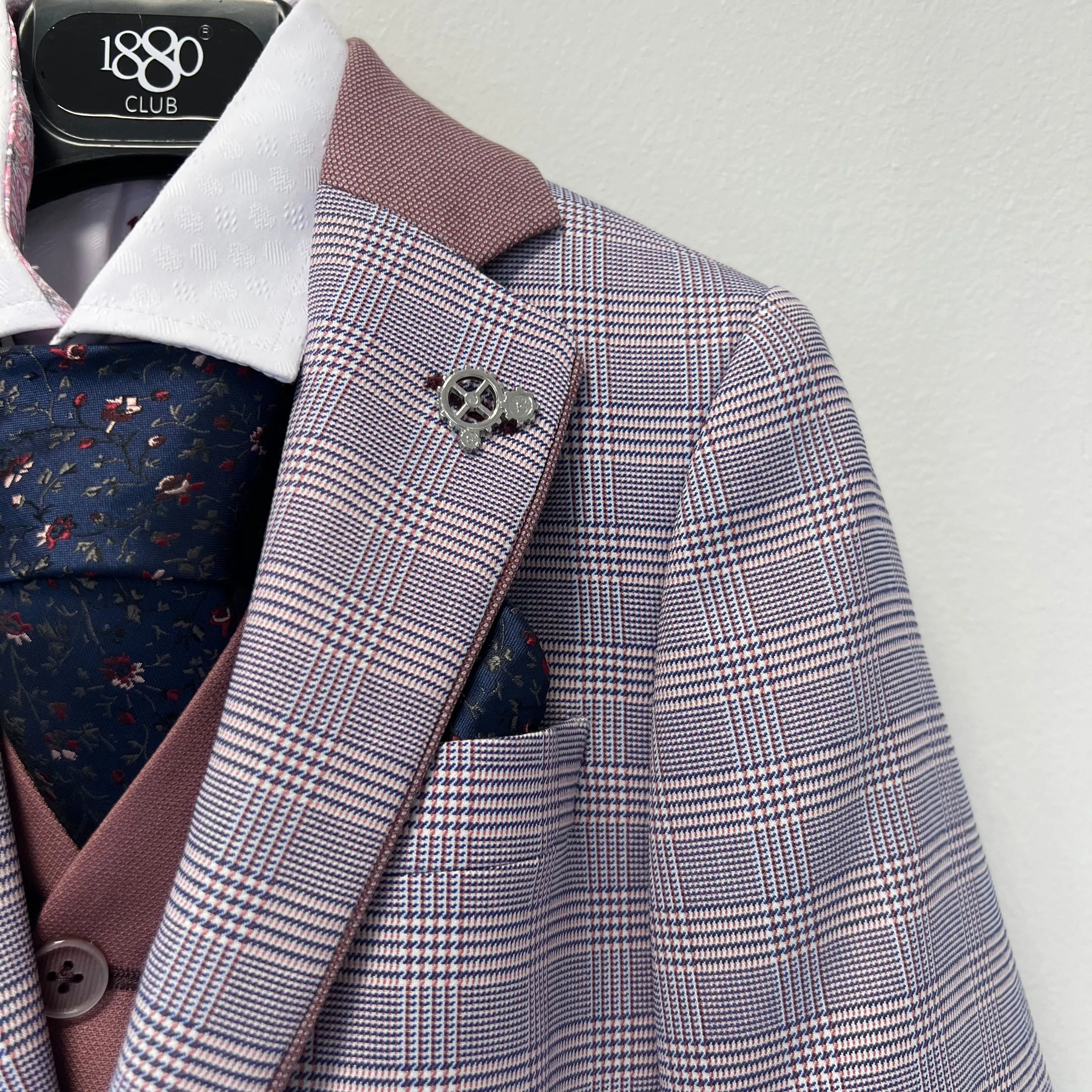 1880 Club Boys Blush Checked Blazer 131-15146/63