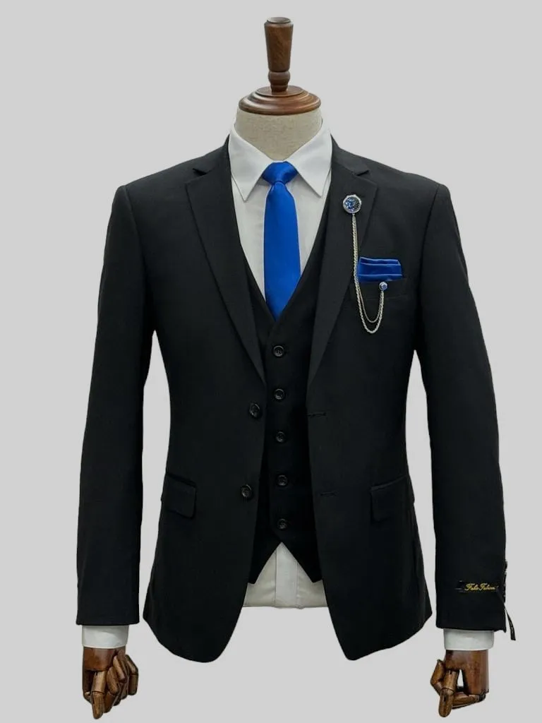 2 Button Notch Lapel Black Slim Fit Suit FF2SV-4030