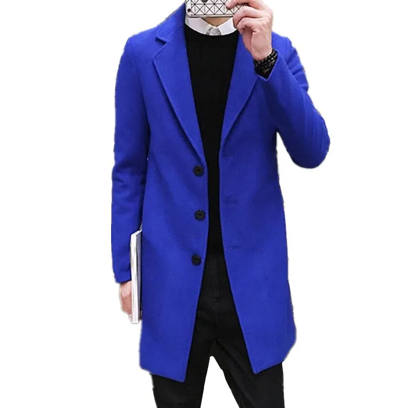 2018 Spring Men's Casual Long Sleeve Woolen Coat / Men's Solid Color Long Trench Coats Blends / plus size 5XL