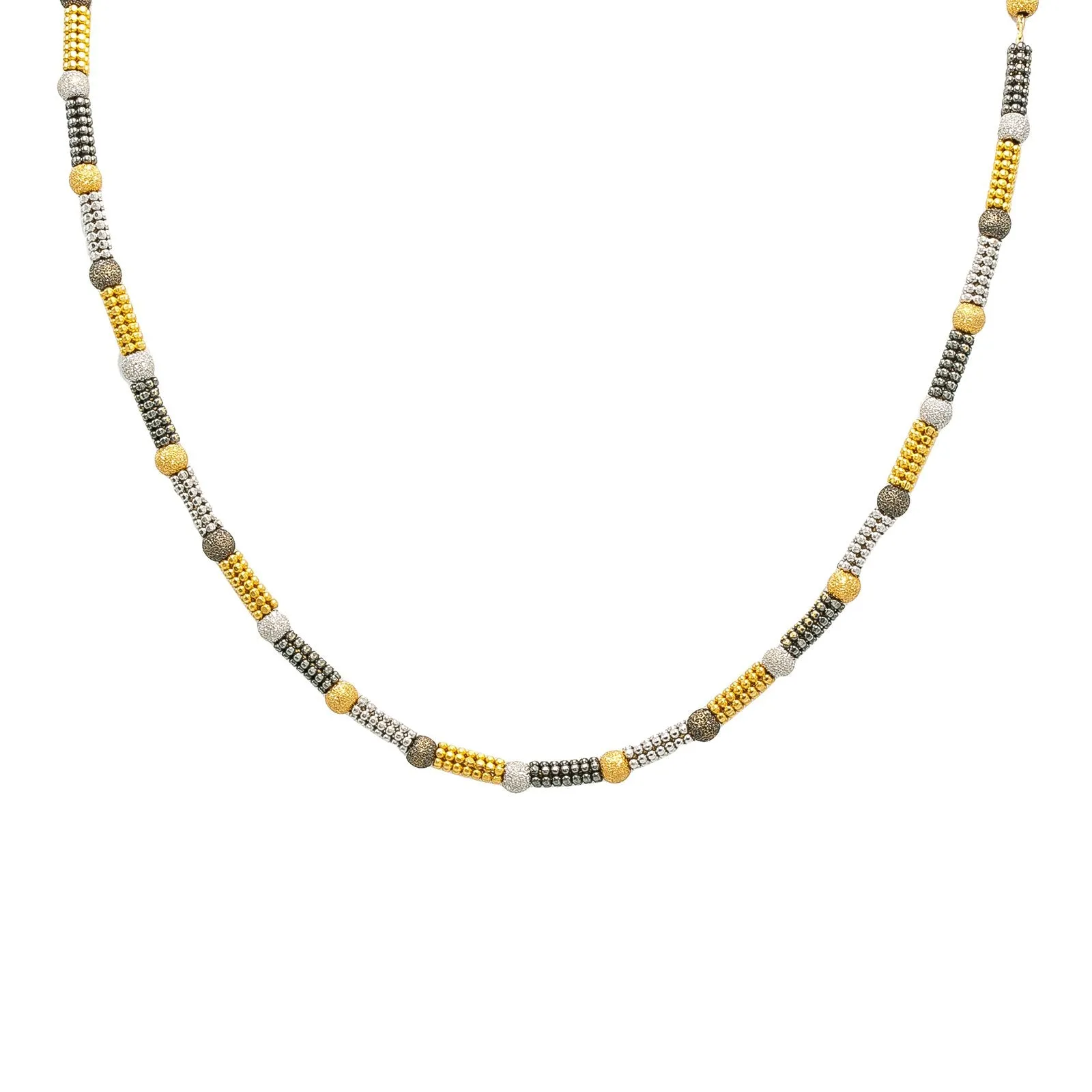 22K Multi Tone Gold Chain W/ Rounded Bead Chain & Glass Blast Bead Accents