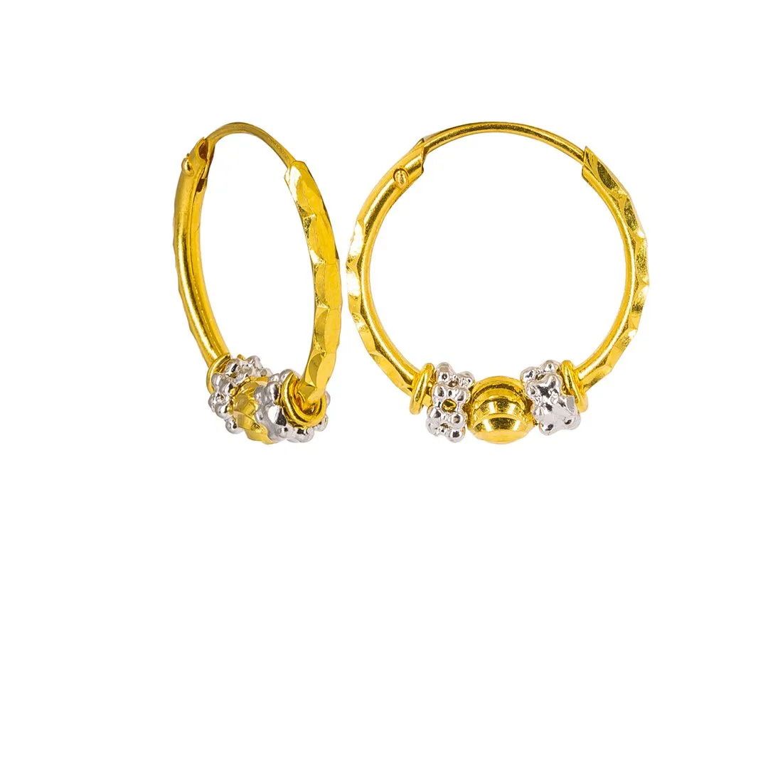 22K Multi Tone Gold Hoop Earrings W/ White Gold Clustered Balls