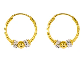 22K Multi Tone Gold Hoop Earrings W/ White Gold Clustered Balls