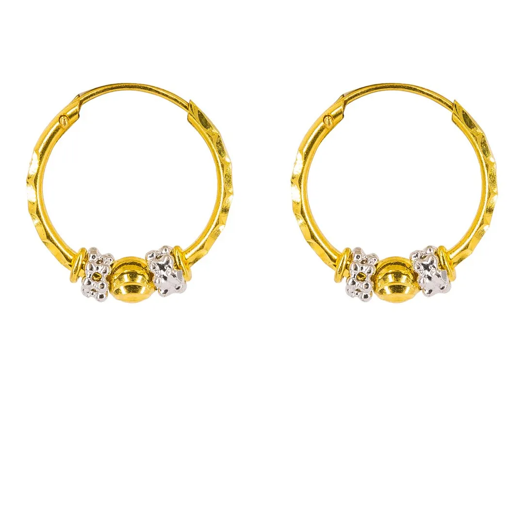 22K Multi Tone Gold Hoop Earrings W/ White Gold Clustered Balls