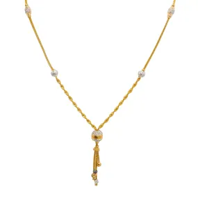 22K Multi Tone Gold Necklace W/ Singapore Chain & Tassel Bead Pendant