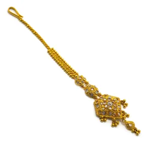 22K Multi Tone Gold Tikka W/ Hanging Ball Accents & Diamond Shaped Pendant