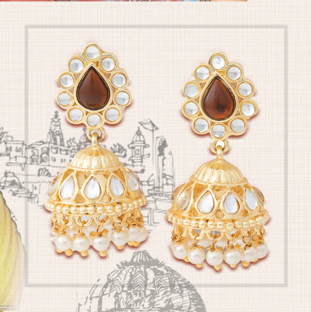 24Kt Gold Plated Kundan amber Jhumkis