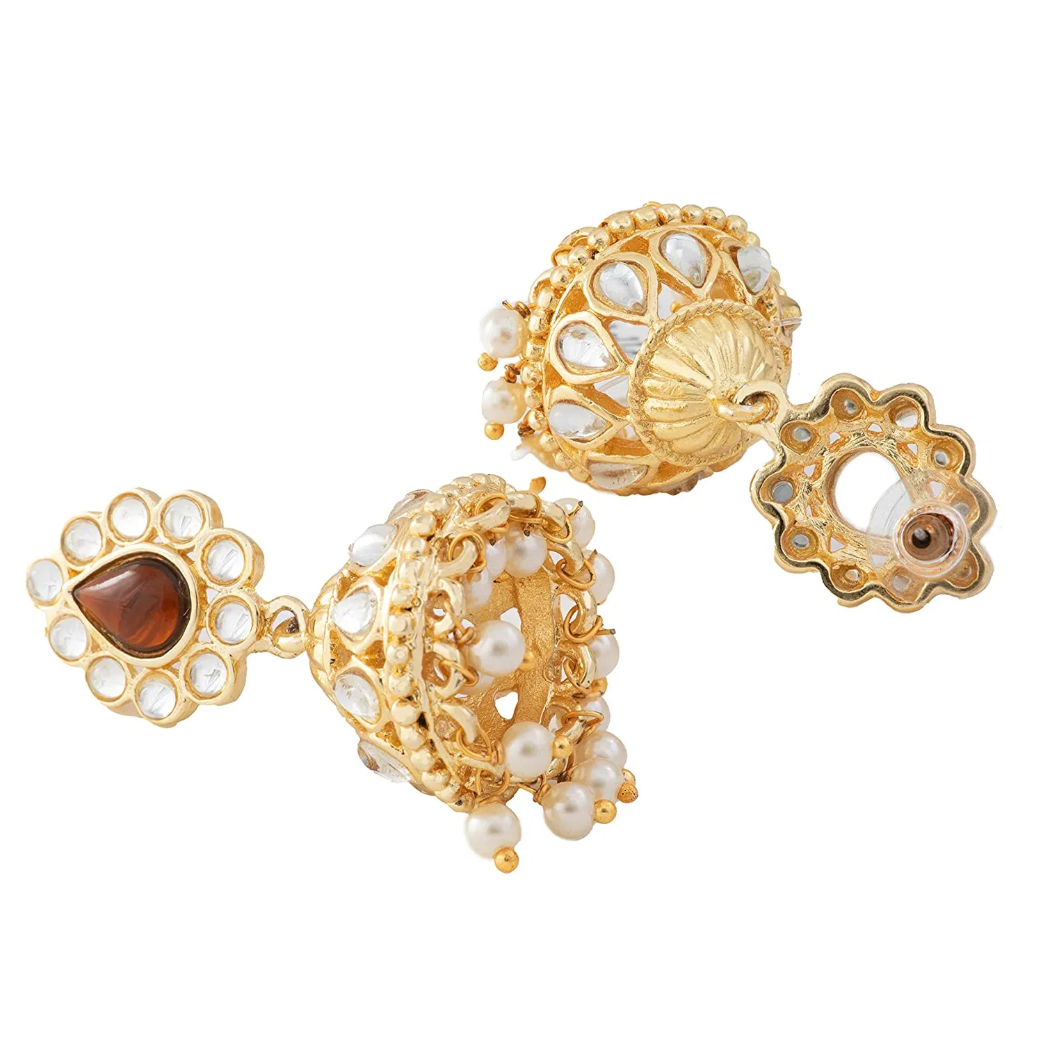 24Kt Gold Plated Kundan amber Jhumkis