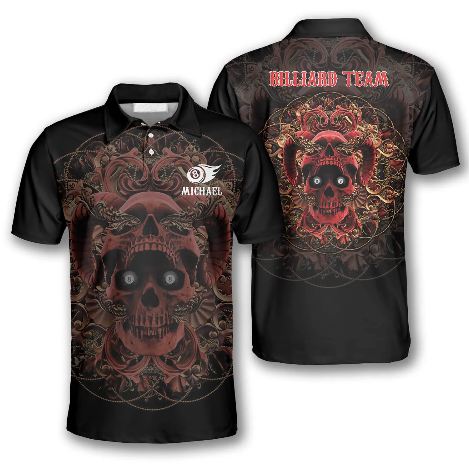 3D All Over Print Red Skull Custom Billiard Shirts for Men, Skull Shirt, Billiard Shirt