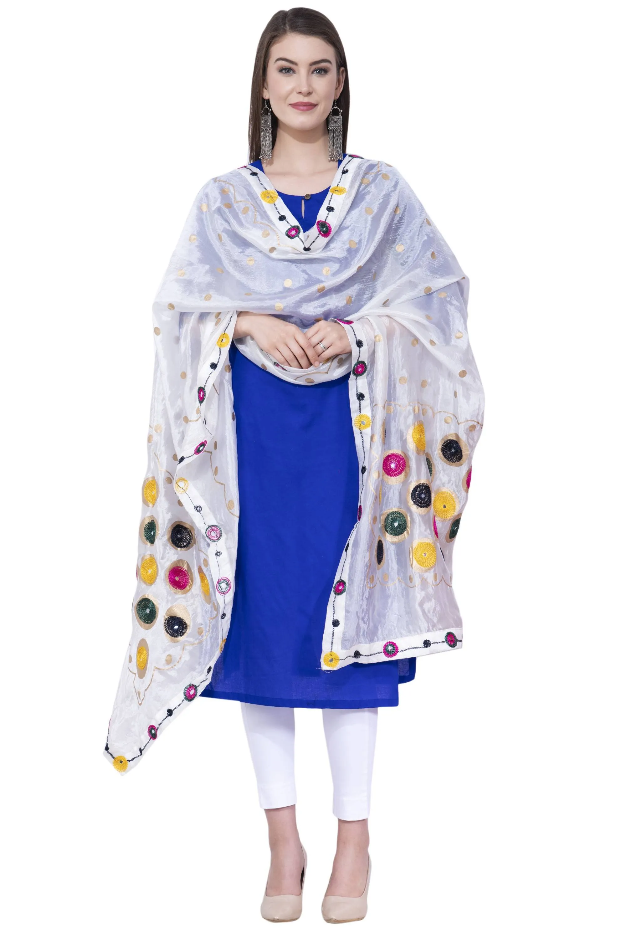 A R SILK White Color Multi rasgulla Silk Dupattas and Chunnis