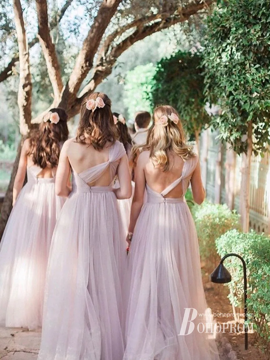 Amazing Tulle One Shoulder Neckline Floor-length A-line Bridesmaid Dresses With Pleats BD170