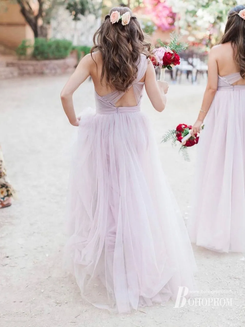 Amazing Tulle One Shoulder Neckline Floor-length A-line Bridesmaid Dresses With Pleats BD170