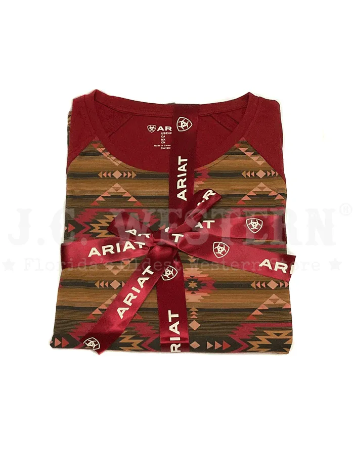 Ariat 10042604 Womens Long Sleeve Pajama Set Southwest Style Print Red