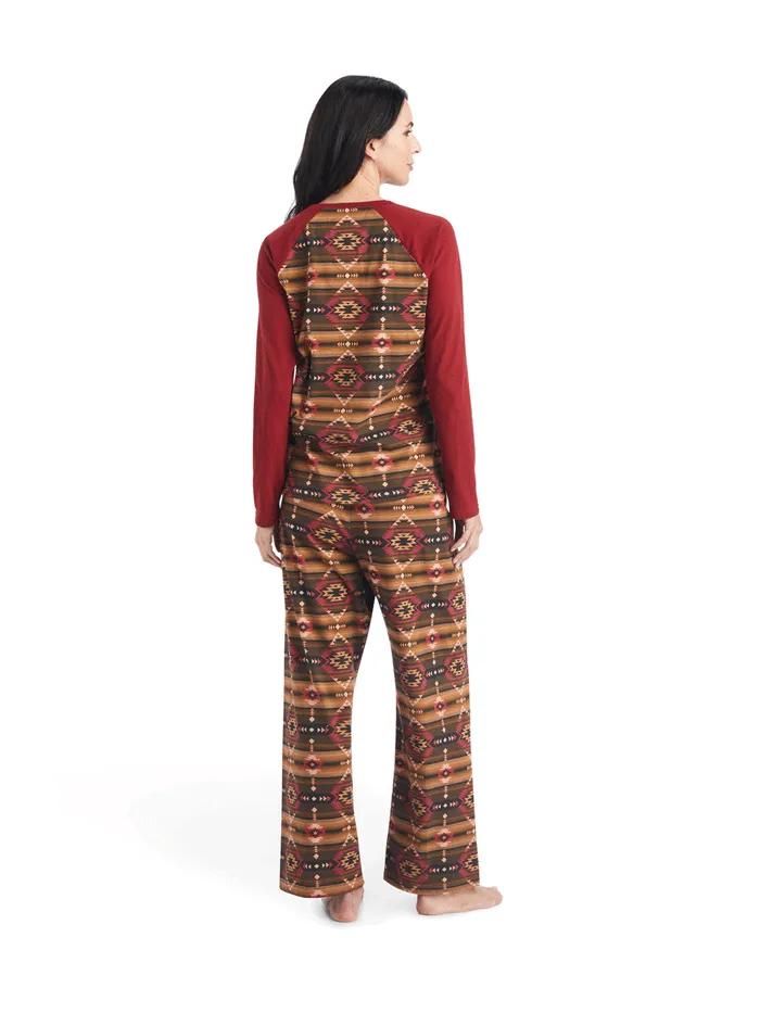 Ariat 10042604 Womens Long Sleeve Pajama Set Southwest Style Print Red