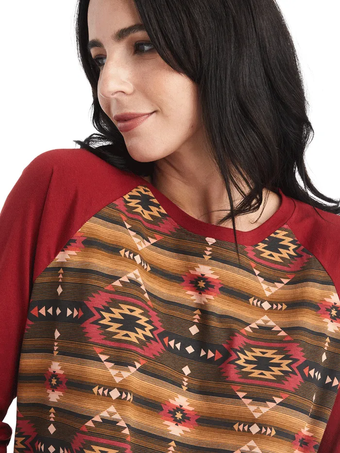 Ariat 10042604 Womens Long Sleeve Pajama Set Southwest Style Print Red