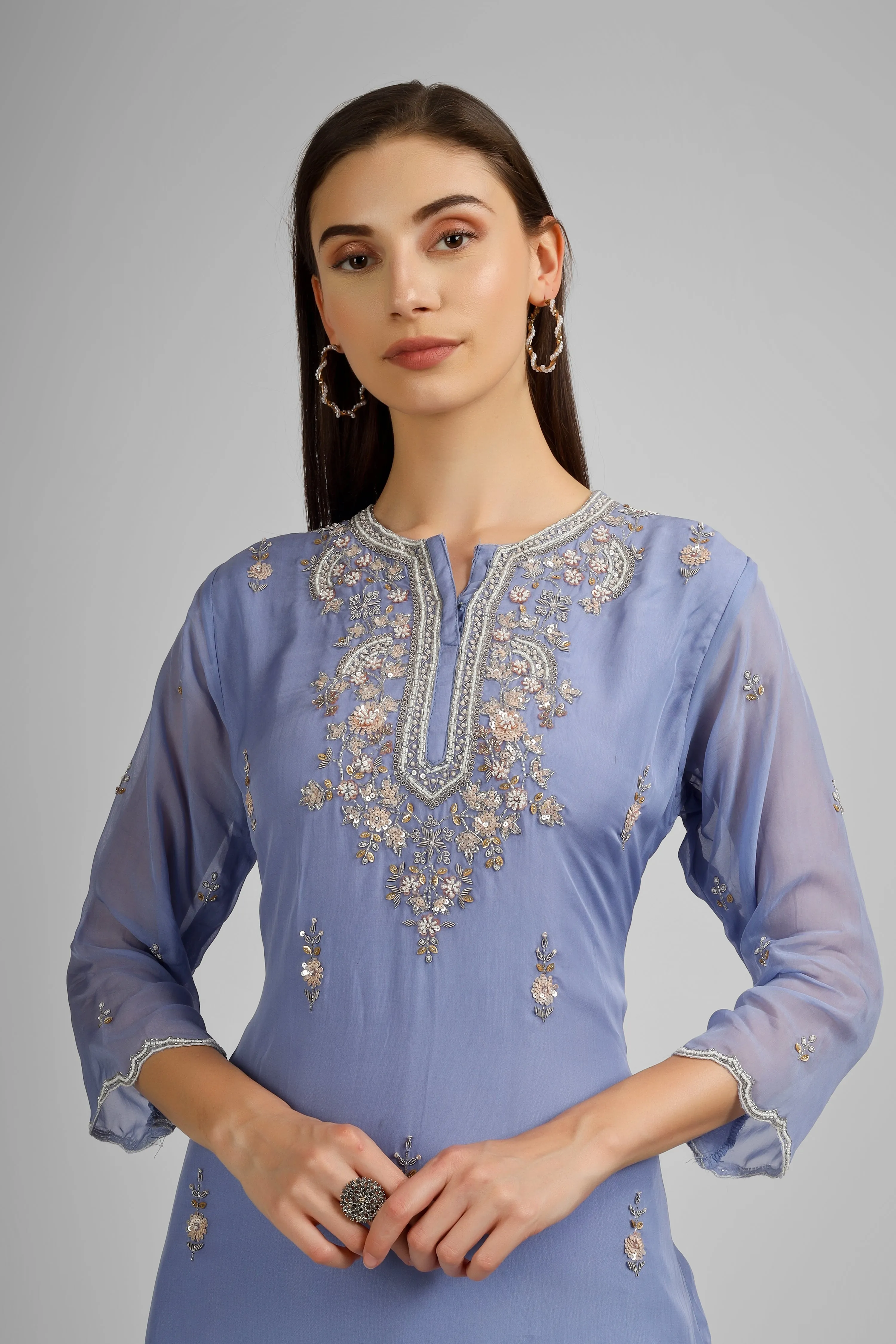 Banarasi Gharara with Organza Short Shirt and Chiffon Dupatta