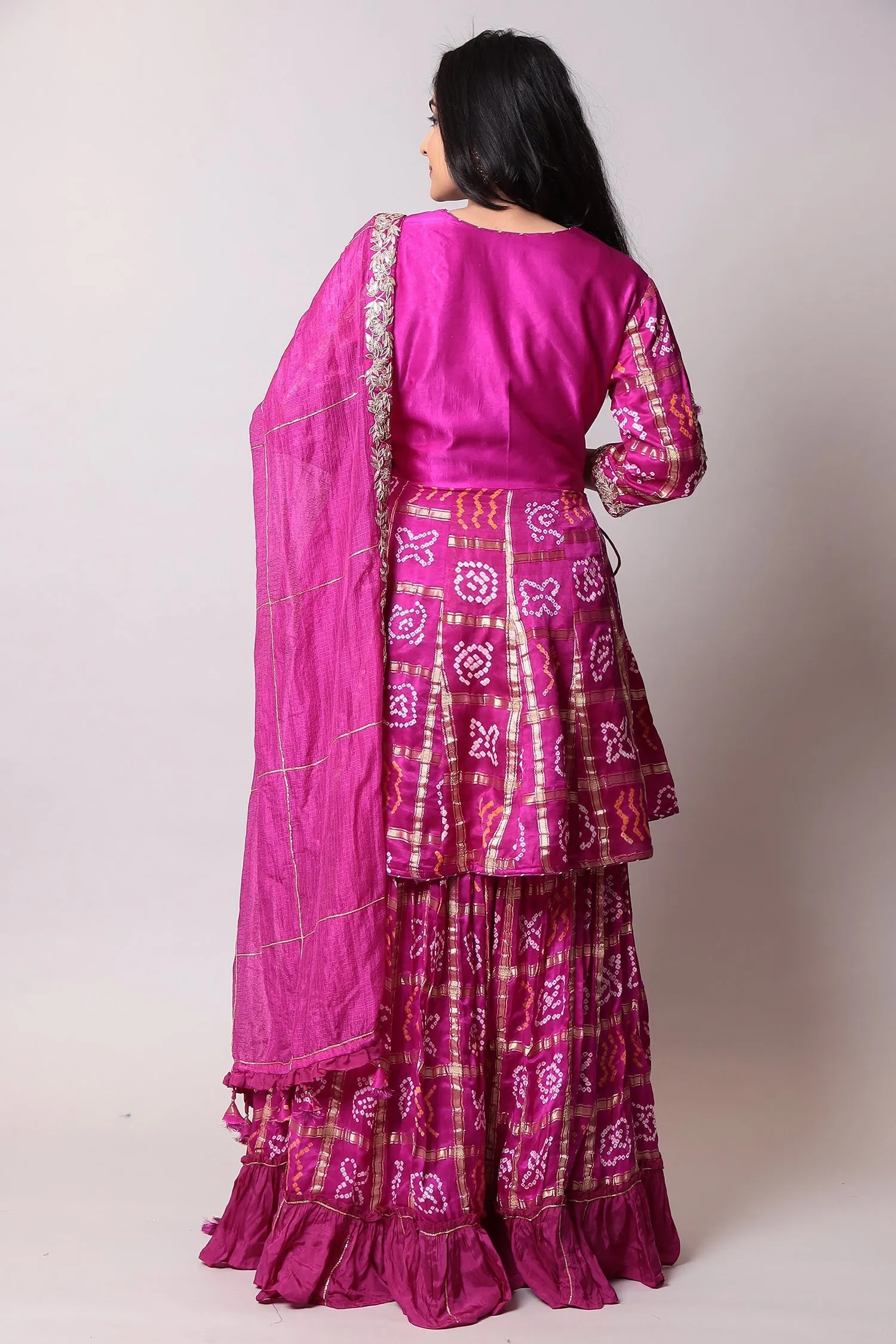 Bandhej Cotton silk Suit with Gota Patti, Ghatchola work.