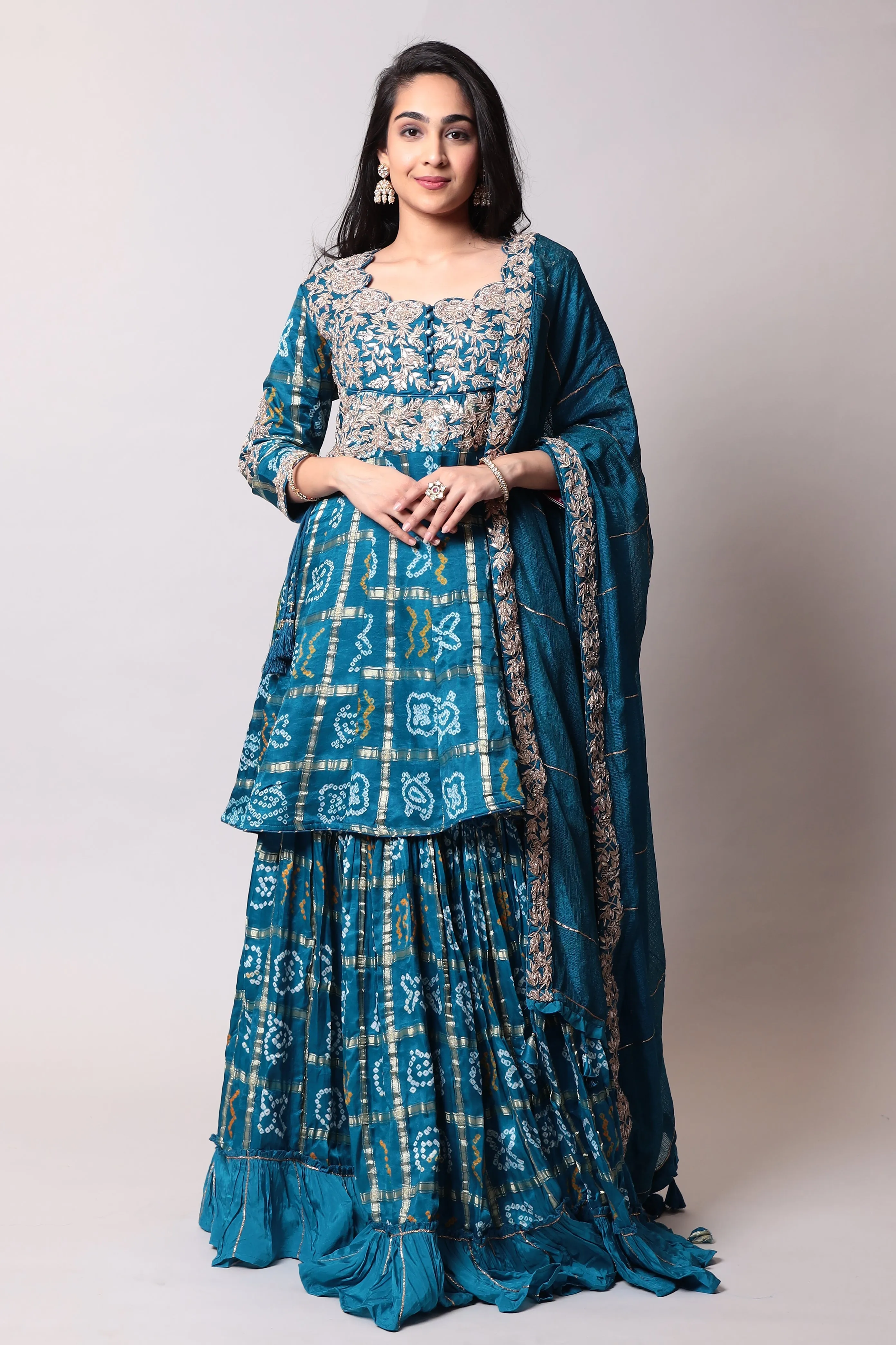 Bandhej Cotton silk Suit with Gota Patti, Ghatchola work.