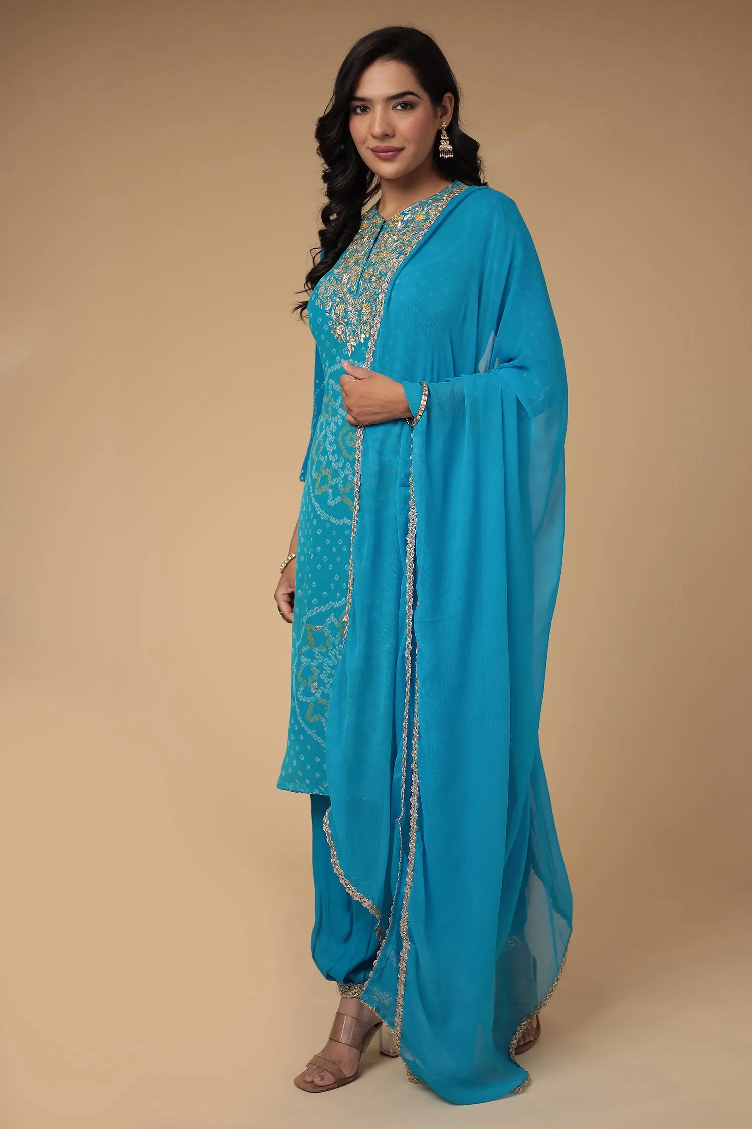 Bandhej Georgette Suit Embroidered with Gota Patti work