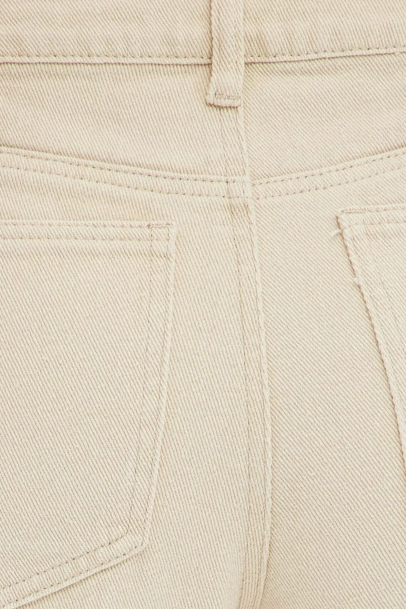 Beige Cargo Denim Jeans High rise