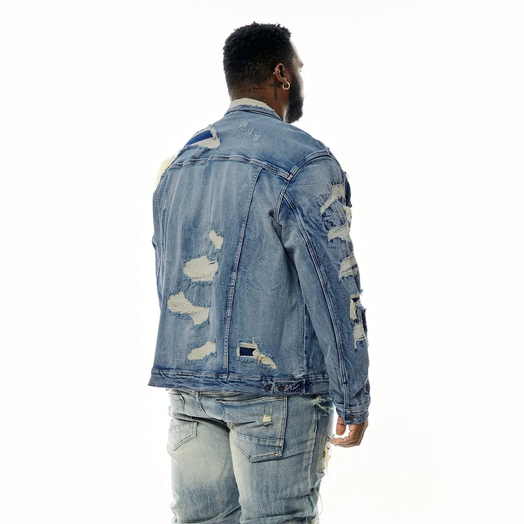 Big and Tall Overspray Utility Jean Jacket - Aspen Blue