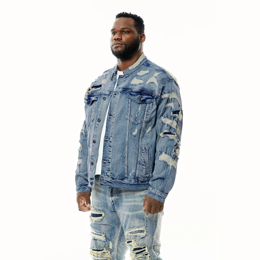 Big and Tall Overspray Utility Jean Jacket - Aspen Blue