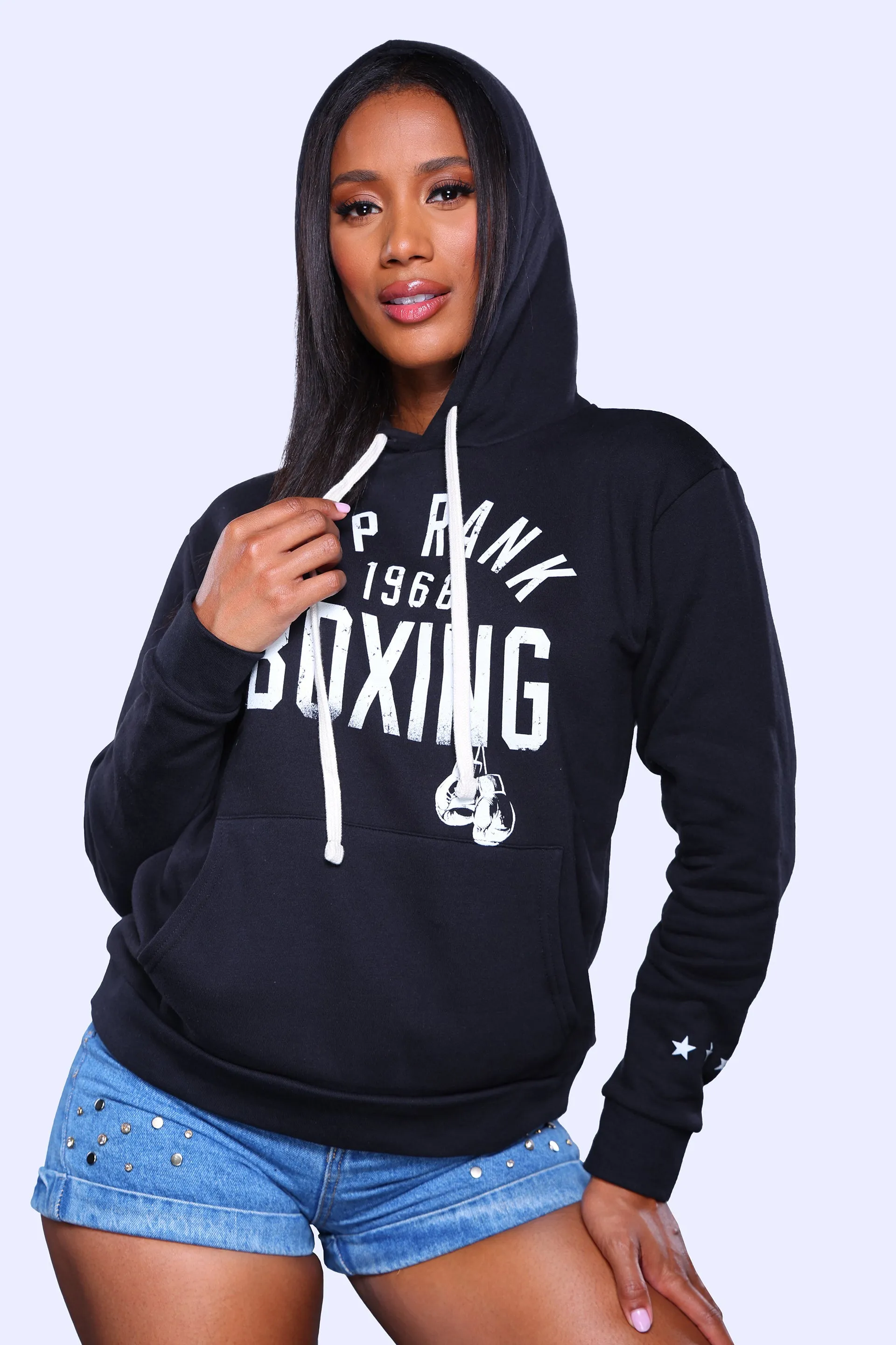 Black Pullover Top Rank Boxing Hoodie