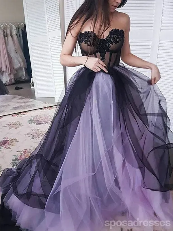 Black-Purple A-line Sweetheart Cheap Long Prom Dresses Online,13078