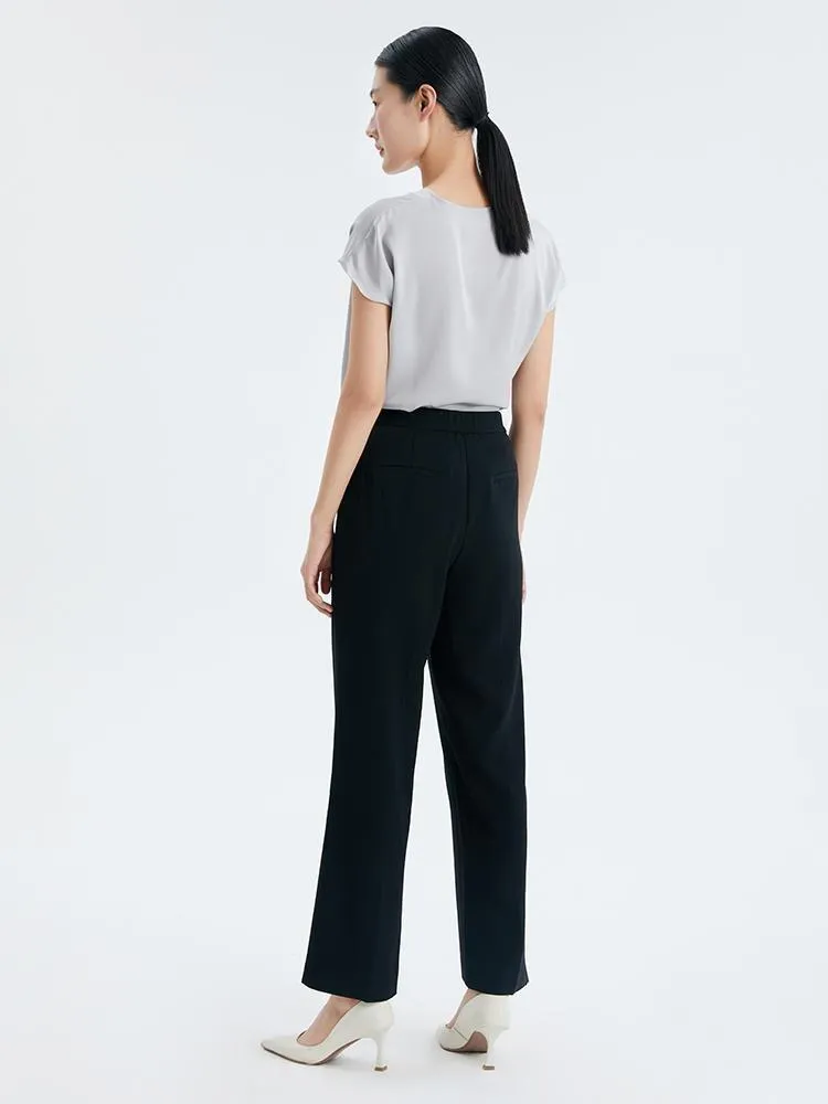 Black Triacetate Straight Women Pants