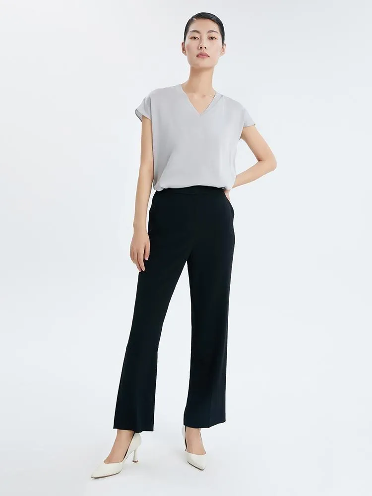 Black Triacetate Straight Women Pants