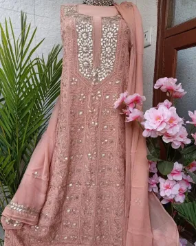 Blush Peach Unique Lucknowi Chikankari Gota Patti Unstitched Salwar Suit