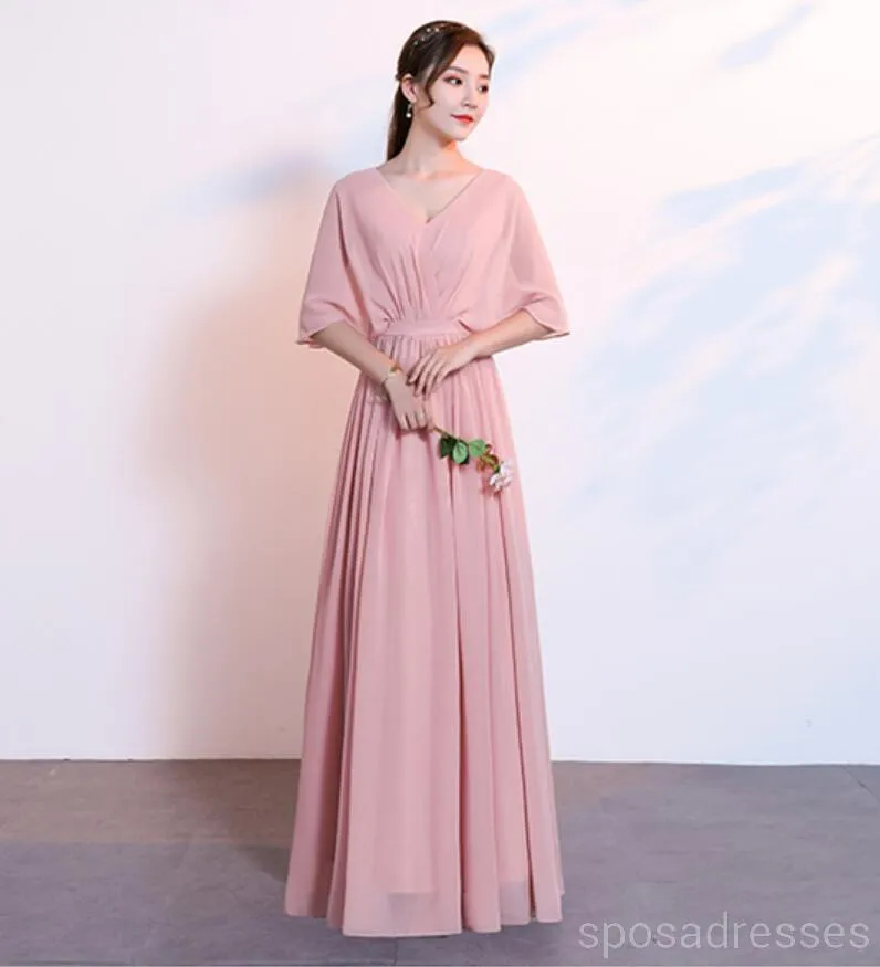 Blush Pink Floor Length Mismatched Chiffon Cheap Bridesmaid Dresses, WG534