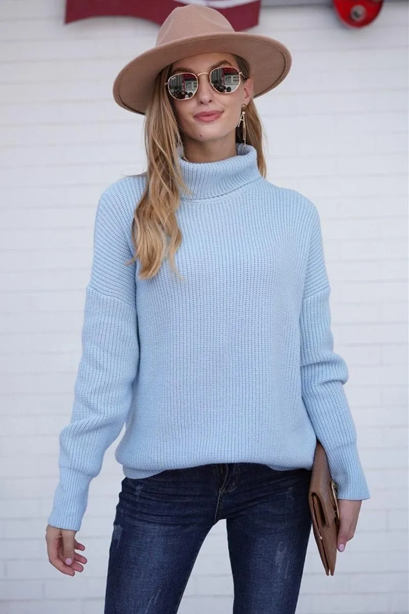 CABLE KNIT SOLID LONG SLEEVE TURTLE NECK SWEATER