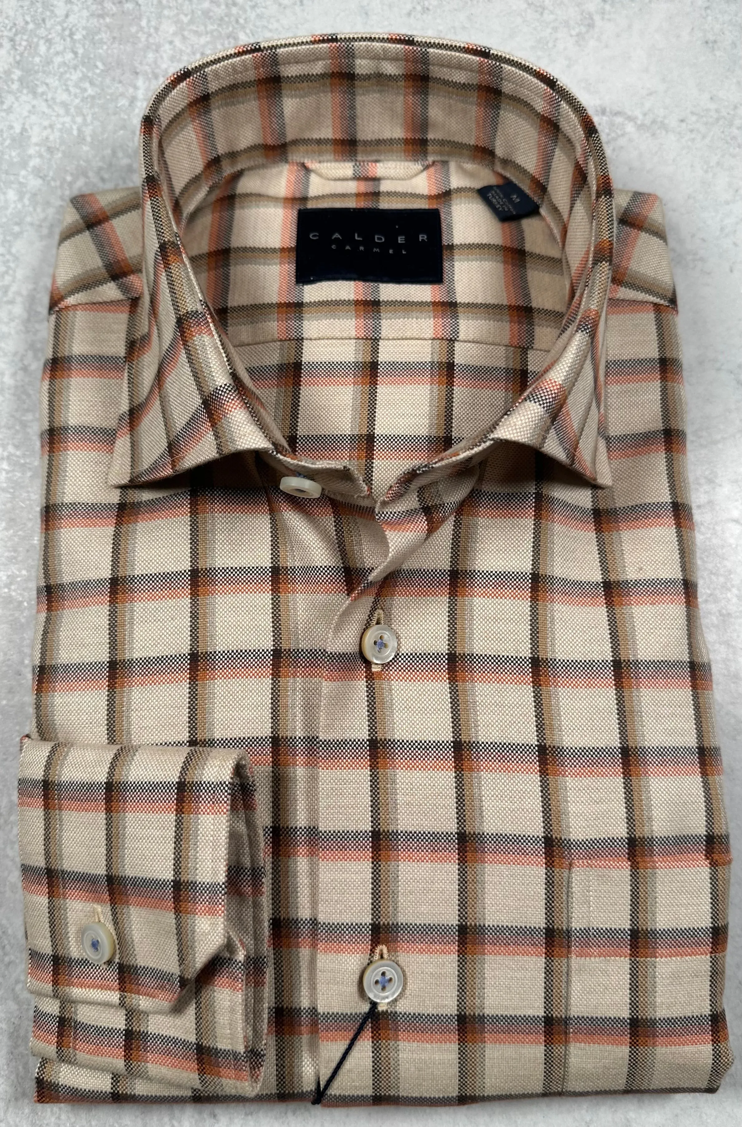 Ultimate Calder Carmel Brushed Oxford Ember Sport Shirt with Windowpane Design