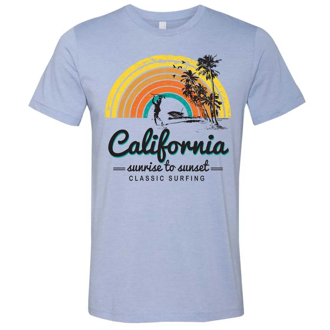 California Classic Sunrise Surfing Asst Colors Mens Lightweight Fitted T-Shirt/tee