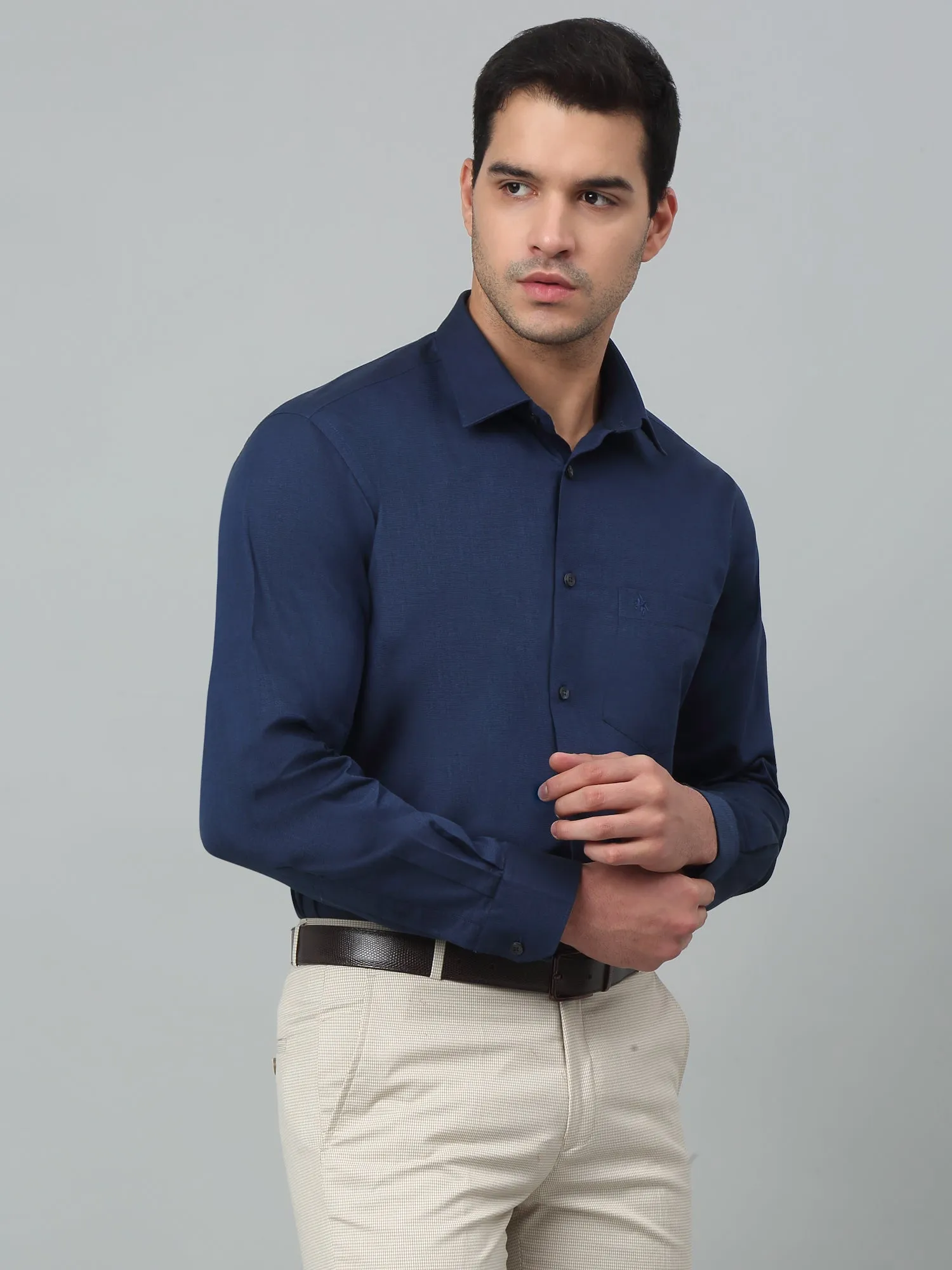 Cantabil Cotton Blue Solid Full Sleeve Regular Fit Formal Shirt for Men with Pocket