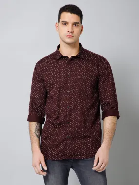 Cantabil Cotton Floral Printed Full Sleeve Regular Fit Brown Casual Shirt for Men with Pocket