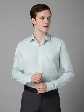 Cantabil Cotton Light Green Self-Design Full Sleeve Regular Fit Formal Shirt for Men with Pocket