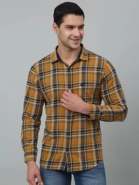 Cantabil Cotton Mustard Checkered Full Sleeve Regular Fit Casual Shirt for Men with Pocket