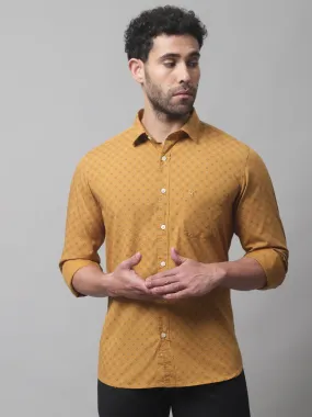 Cantabil Cotton Mustard Printed Full Sleeve Casual Shirt for Men with Pocket