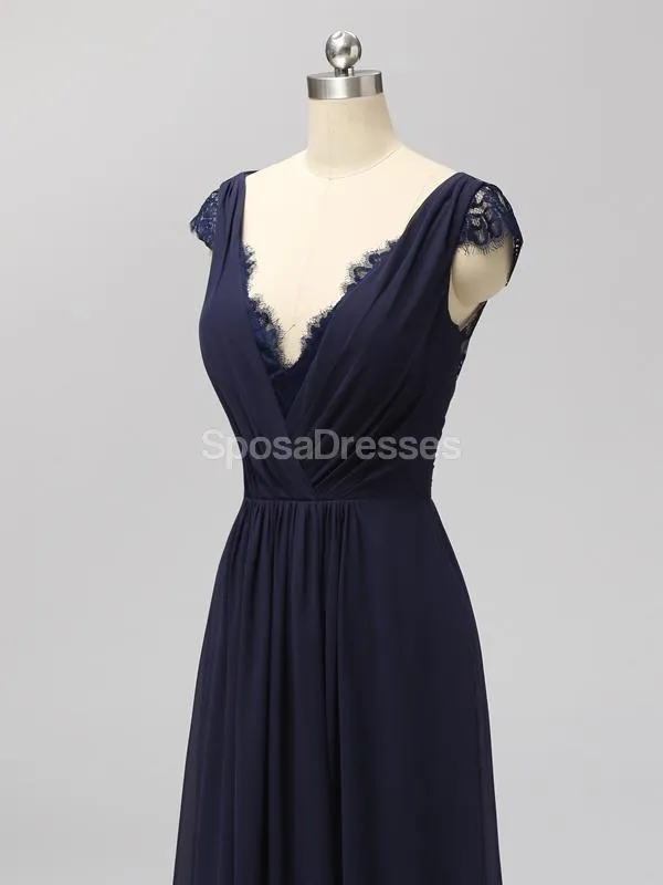 Cap Sleeves Floor Length Lace V Neck Cheap Bridesmaid Dresses Online, WG591