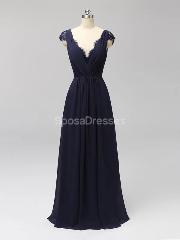 Cap Sleeves Floor Length Lace V Neck Cheap Bridesmaid Dresses Online, WG591