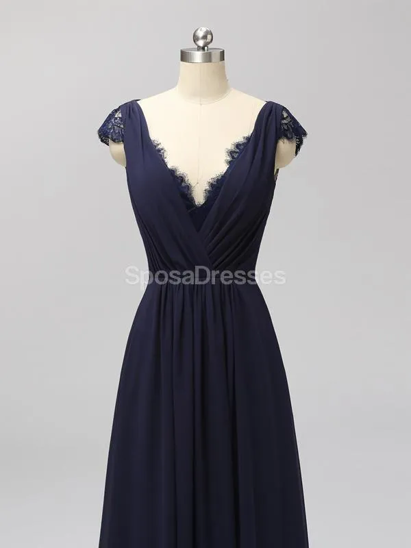 Cap Sleeves Floor Length Lace V Neck Cheap Bridesmaid Dresses Online, WG591