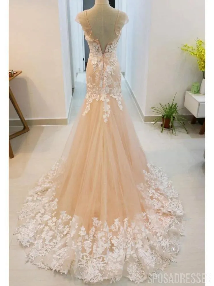 Cap Sleeves Lace Mermaid Wedding Dresses Online, Cheap Bridal Dresses, WD644