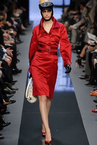 Celine - 2PC Red Satin Blazer with Belt and Skirt - FR 38