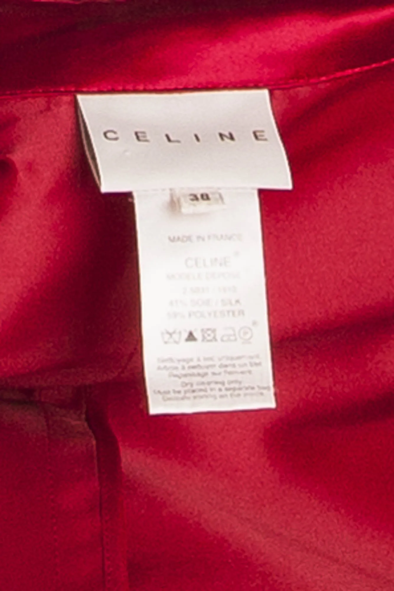 Celine - 2PC Red Satin Blazer with Belt and Skirt - FR 38