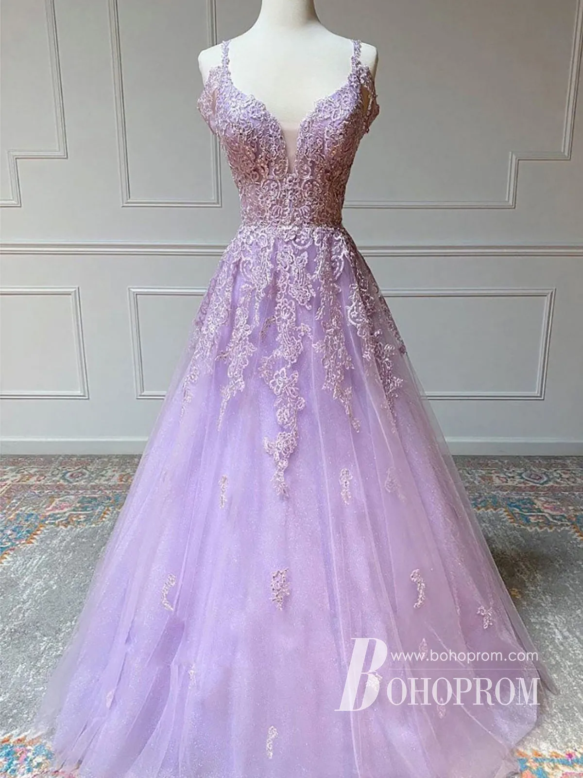 Charming Tulle A-line Prom Dresses With Appliques Rhinestones PD733