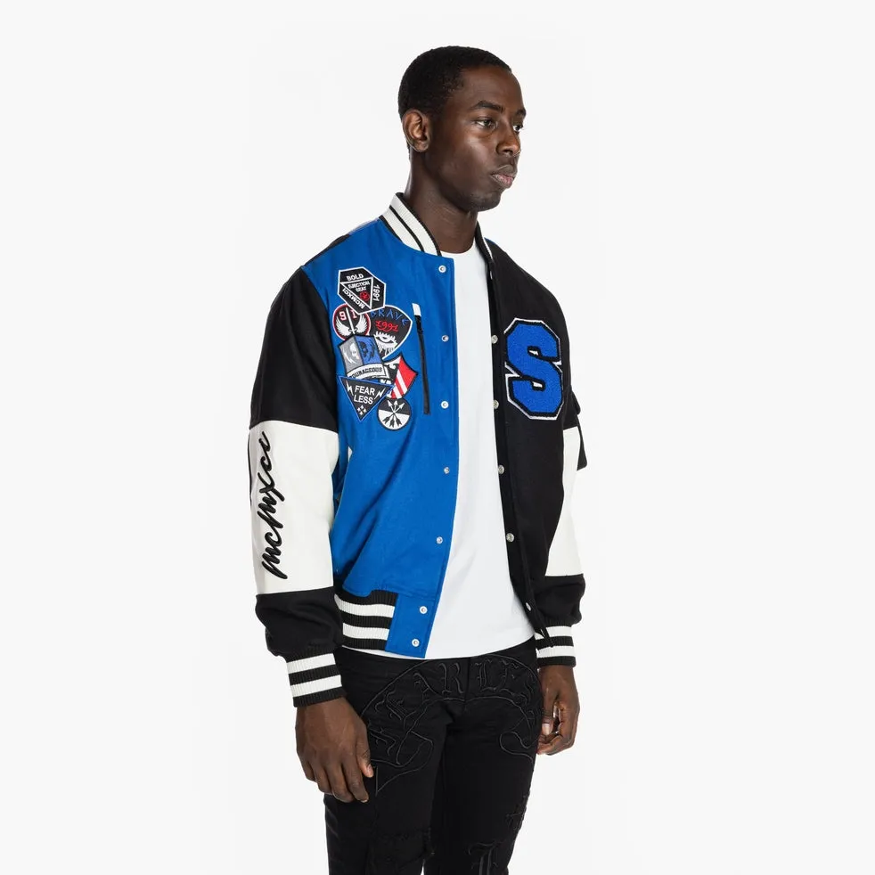 Color Block Fashion Varsity Jacket - Royal Blue