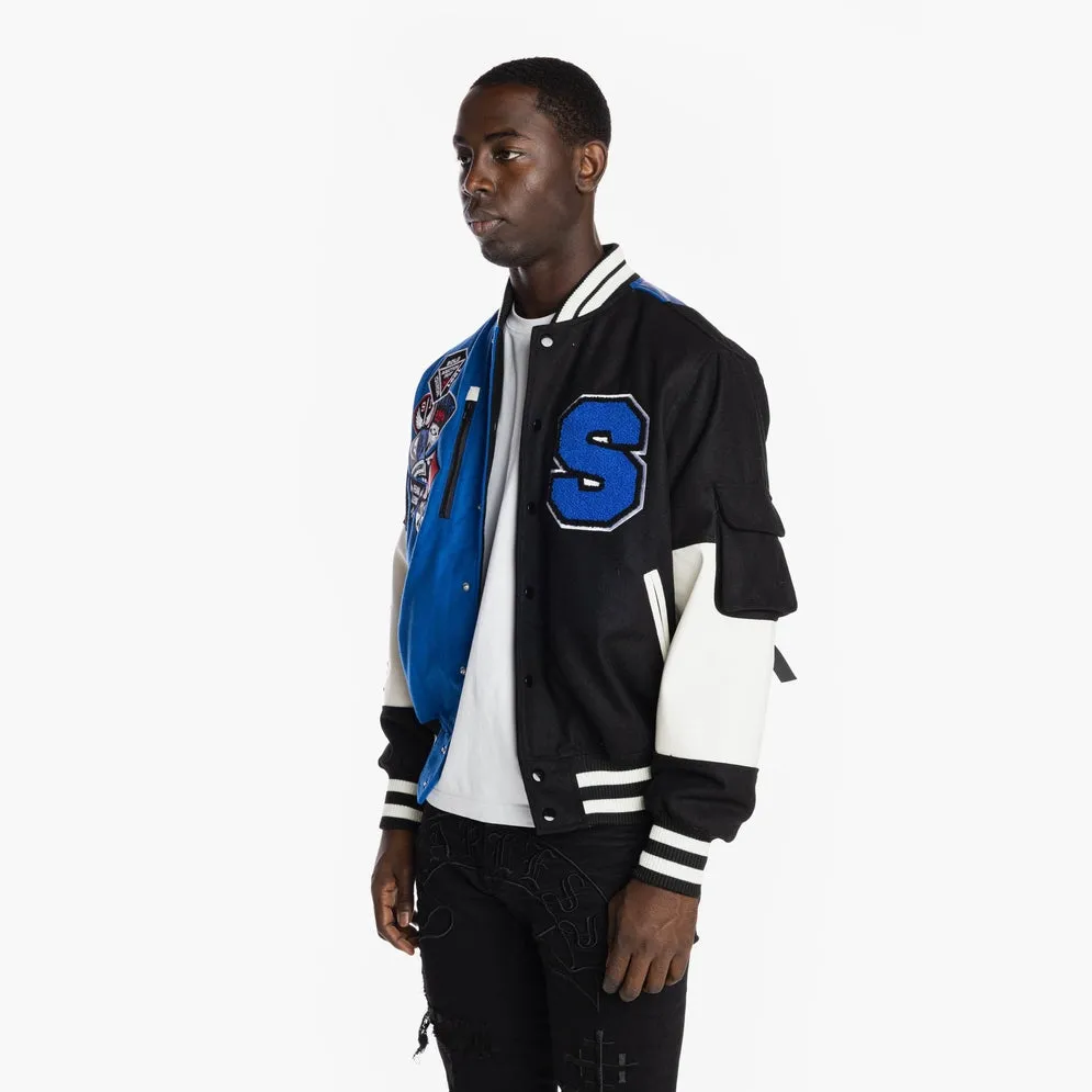 Color Block Fashion Varsity Jacket - Royal Blue