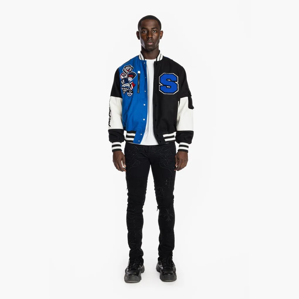 Color Block Fashion Varsity Jacket - Royal Blue